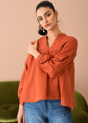 Rust Embroidered Top NPA1-22219