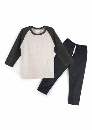 Oolaa Kids Raglan Full Sleeves Pajama Set Grey & Charcoal