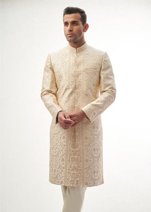 Fawn & Gold Persian all thread embroidered Sherwani