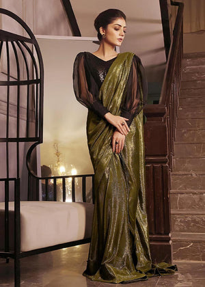 Solid Moonlight Saree with Sequins Puffed Top - SR202236