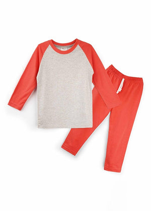 Oolaa Kids Raglan Full Sleeves Pajama Set Grey & Peach