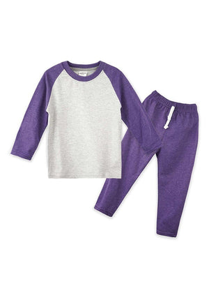 Oolaa Kids Raglan Full Sleeves Pajama Set Grey & Purple