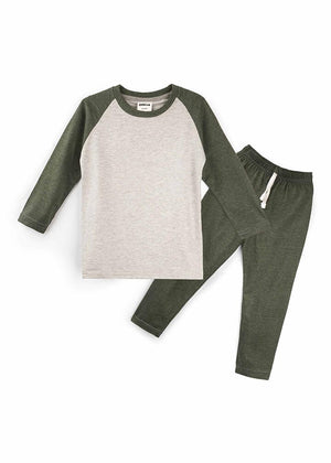 Oolaa Kids Raglan Full Sleeves Pajama Set Grey & Green