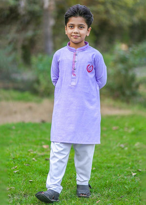 Purple Kurta with Red Embroided Chain