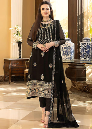 Leather Black – Embroidered Chiffon Unstitched 3Pc Suit