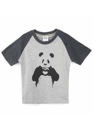 Oolaa Kids Raglan Half Sleeves Pajama Set Panda Grey & Charcoal