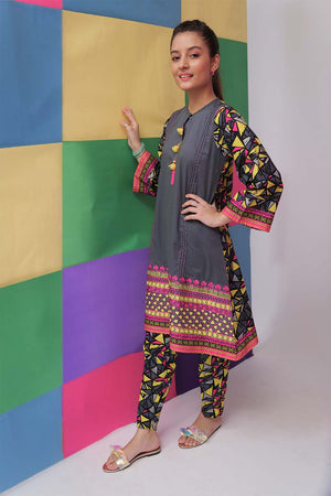 SENORITA - Casual 2 Piece Suit  | Cotton Cambric Print | Gray & Multicolor | GAC-01859