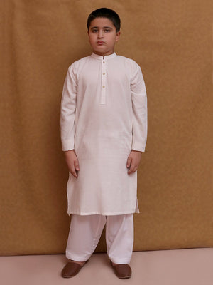 kids white cotton stitched kurta