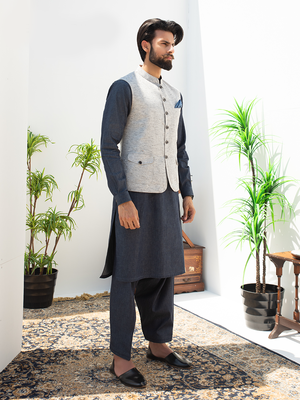 grey khaddar waistcoat for men