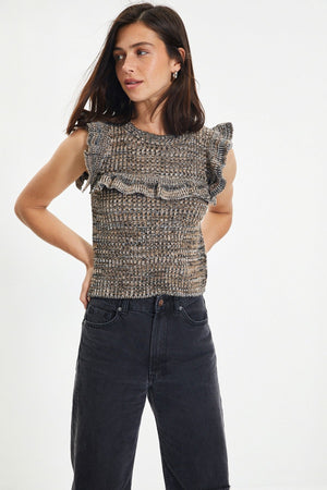 Ace Attire - Crop Frill Knitwear Blouse - Gray