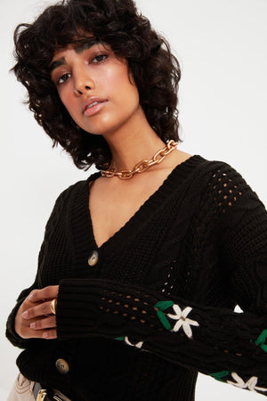 Ace Attire - Embroidered Black Cardigan - Medium