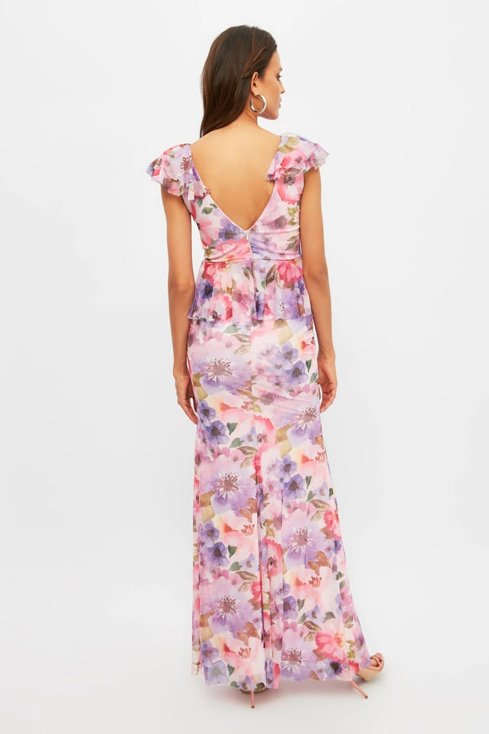 Ace Attire - Floral Printed Tulle Evening Gown