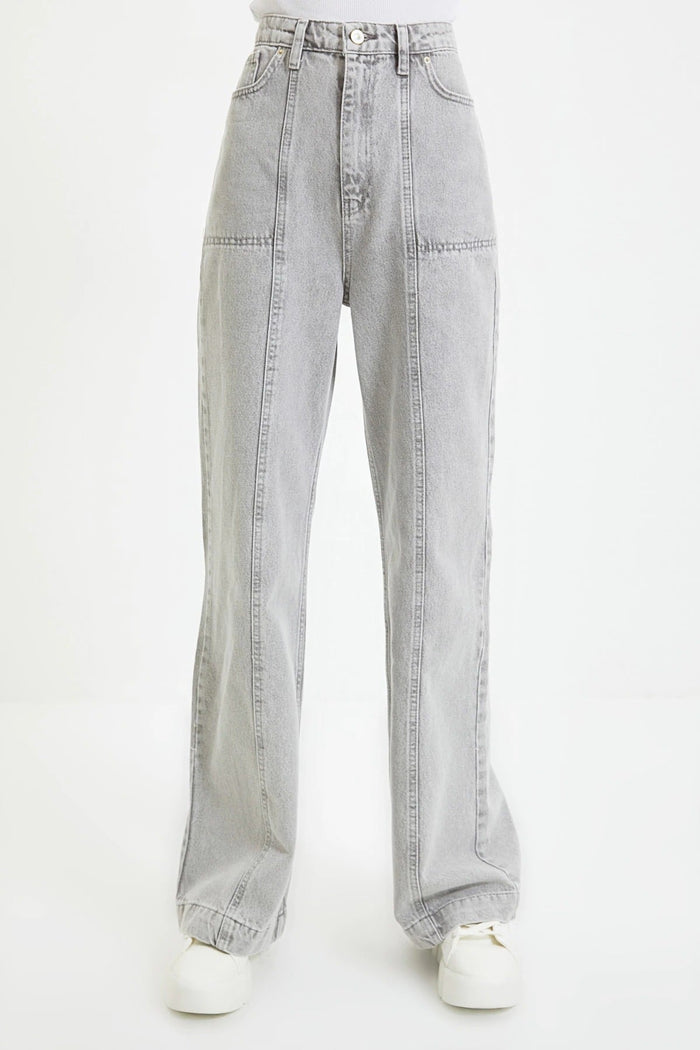 Ace Attire - High Bel 90's Wide Leg Gray Jeans
