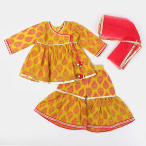 Infant Girls Chiffon Fancy 3Pcs Suit - Mustard